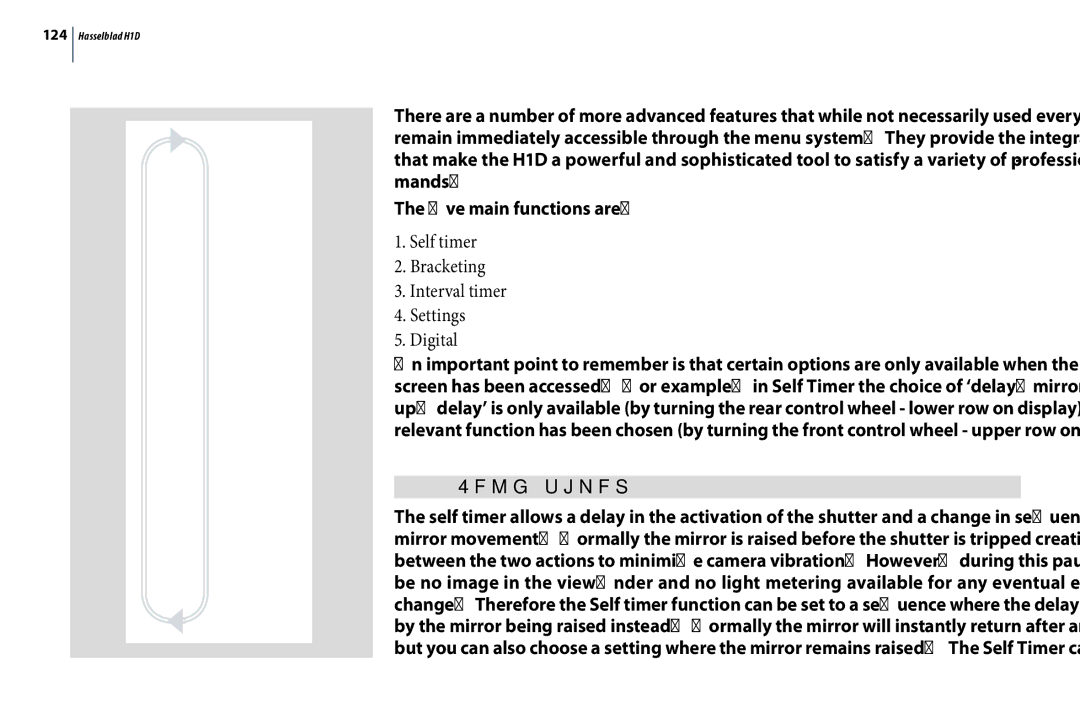 Hasselblad H1D user manual Self timer Bracketing Interval timer Settings Digital 