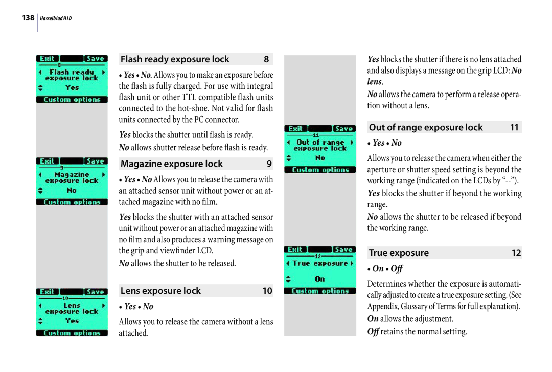 Hasselblad H1D user manual Yes No, On Off 