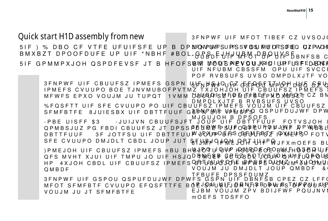 Hasselblad user manual Quick start H1D assembly from new 