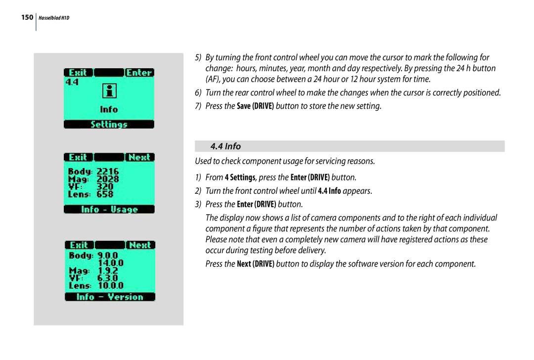 Hasselblad H1D user manual Info, 150 