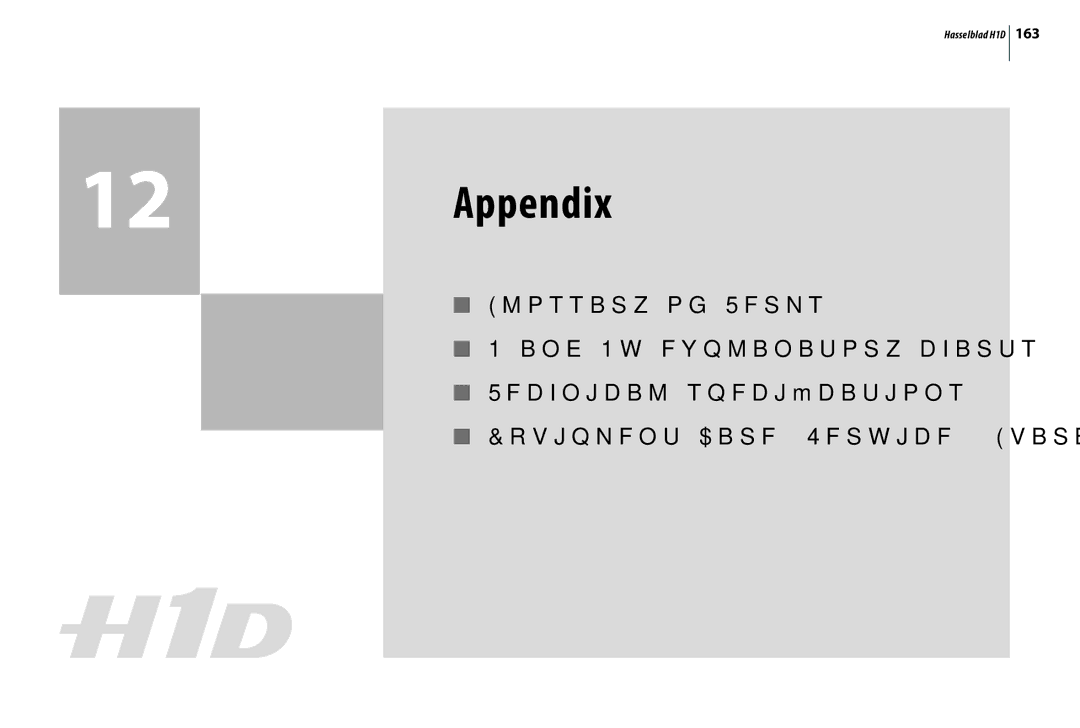 Hasselblad H1D user manual Appendix 