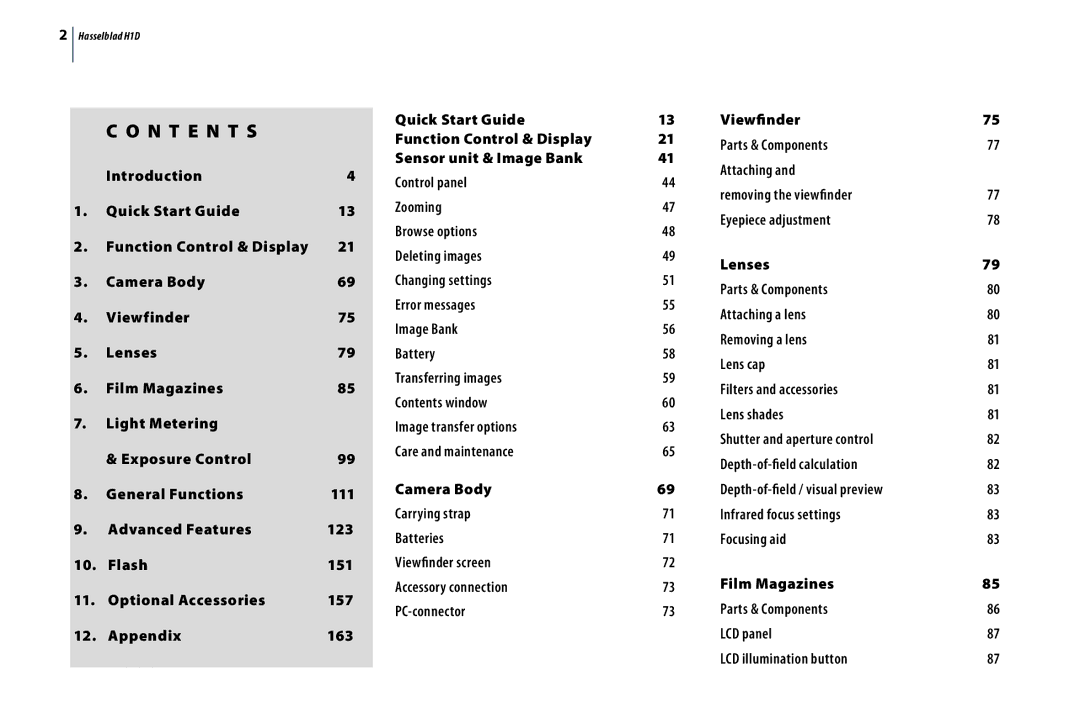 Hasselblad H1D user manual N T E N T S 