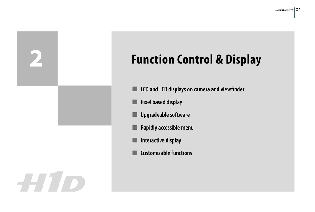 Hasselblad H1D user manual Function Control & Display 