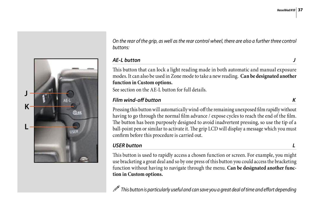 Hasselblad H1D user manual AE-L button 