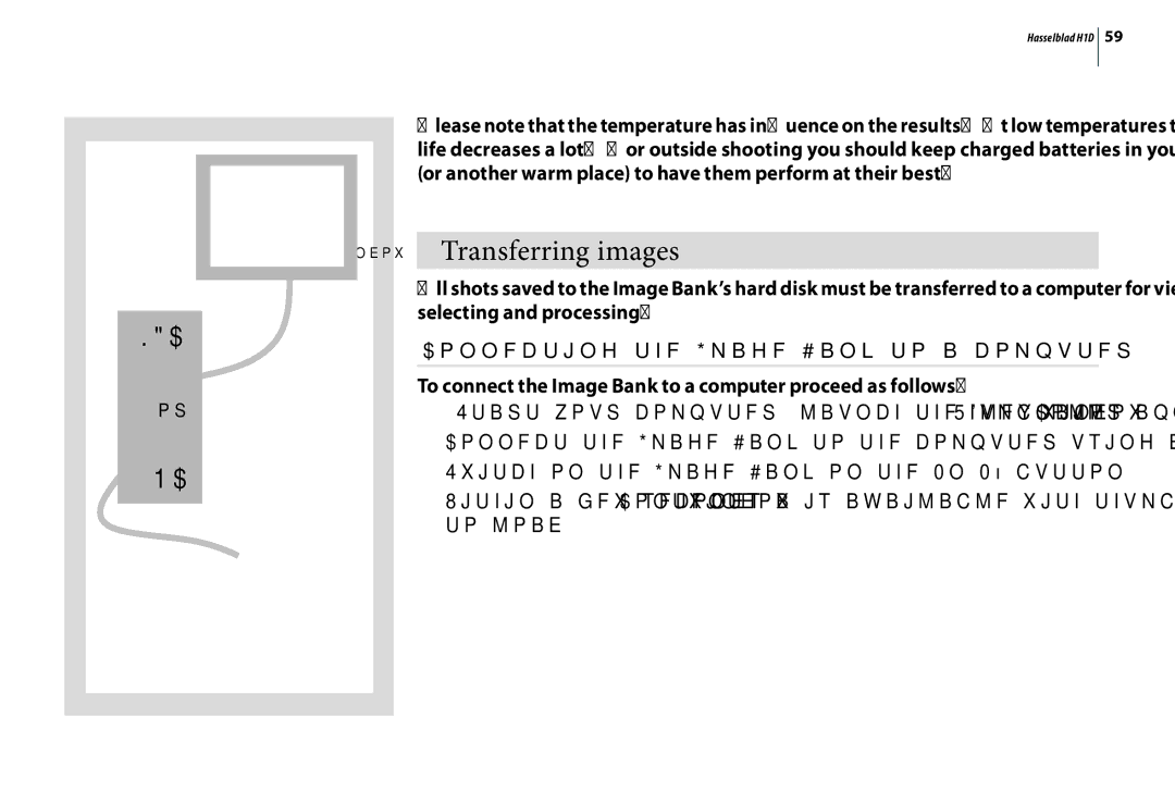 Hasselblad H1D user manual Transferring images, Connecting the Image Bank to a computer 