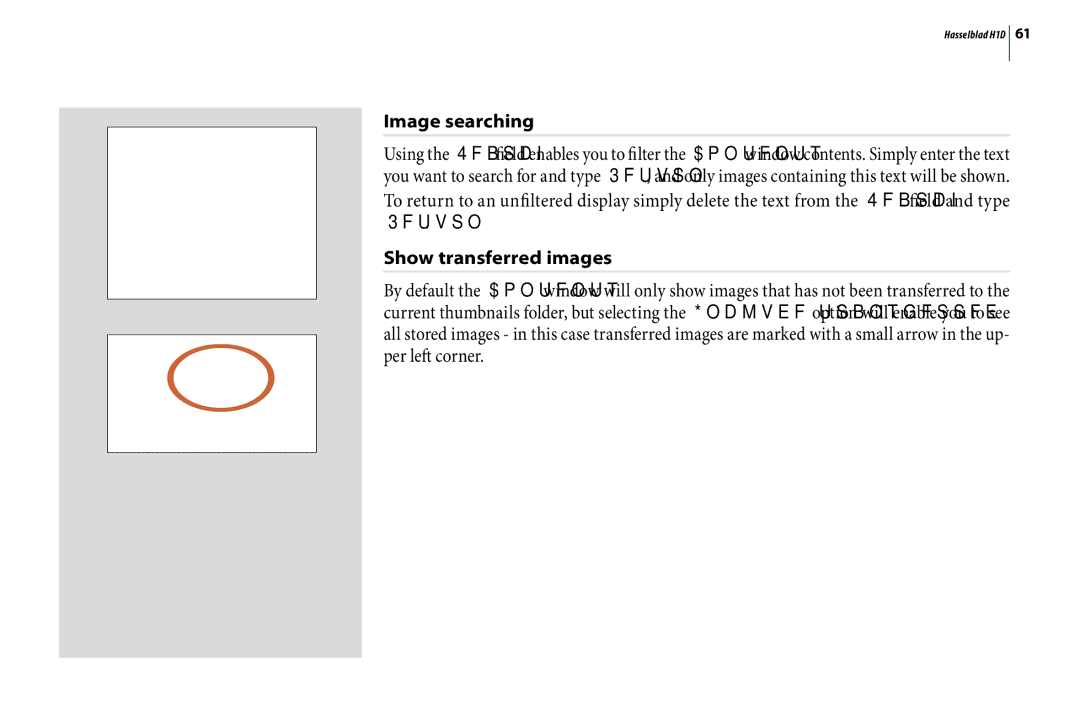 Hasselblad H1D user manual Image searching, Show transferred images 