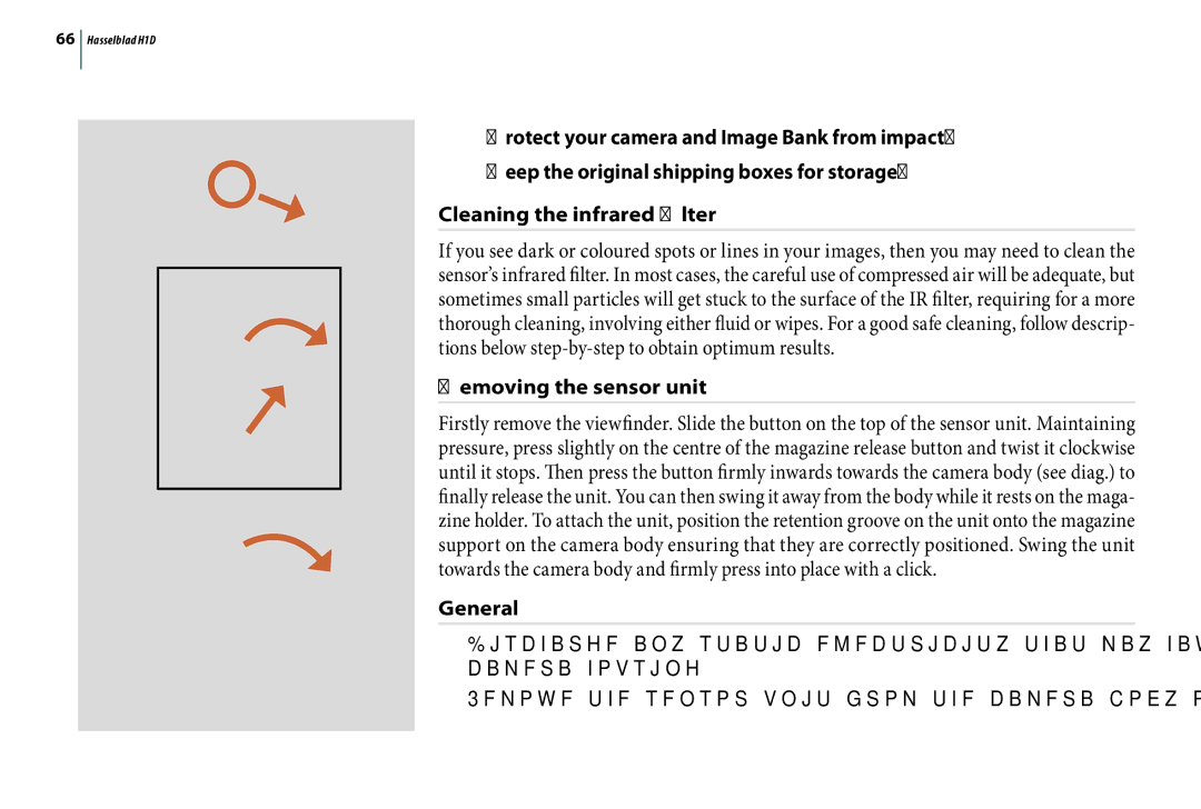 Hasselblad H1D user manual Removing the sensor unit, General 