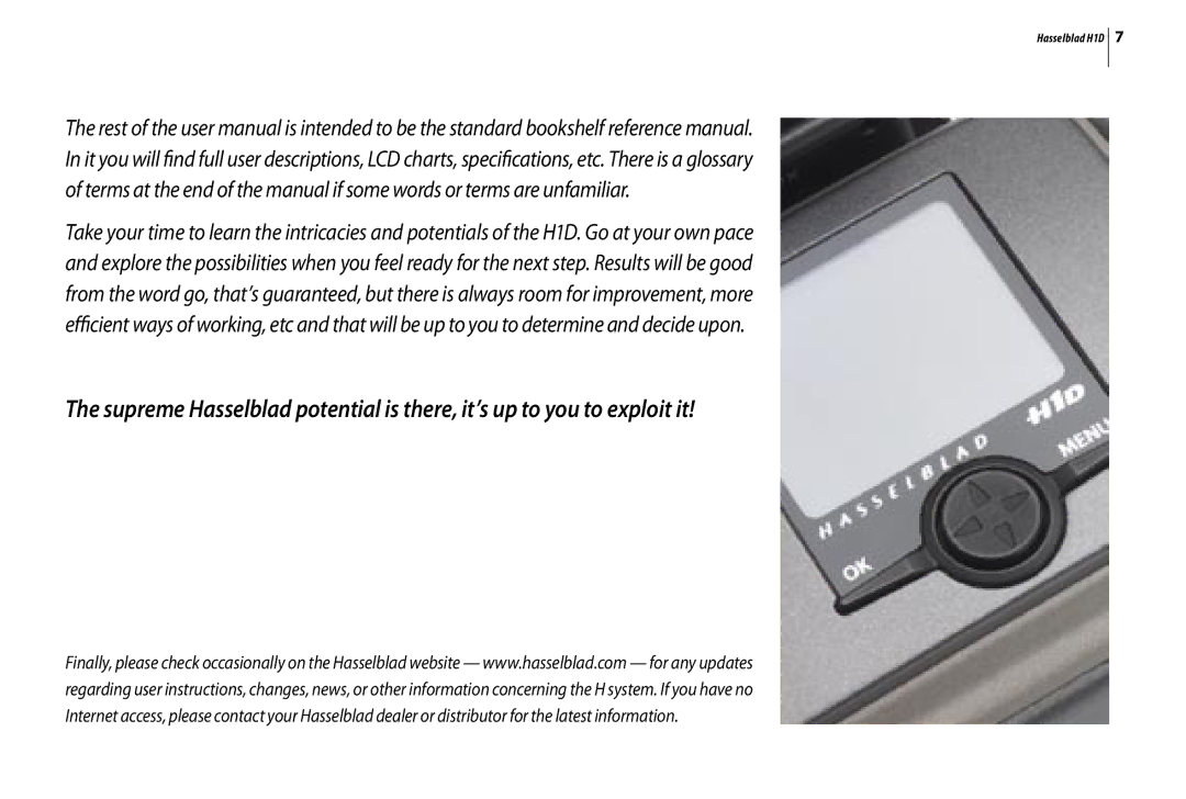 Hasselblad user manual Hasselblad H1D 