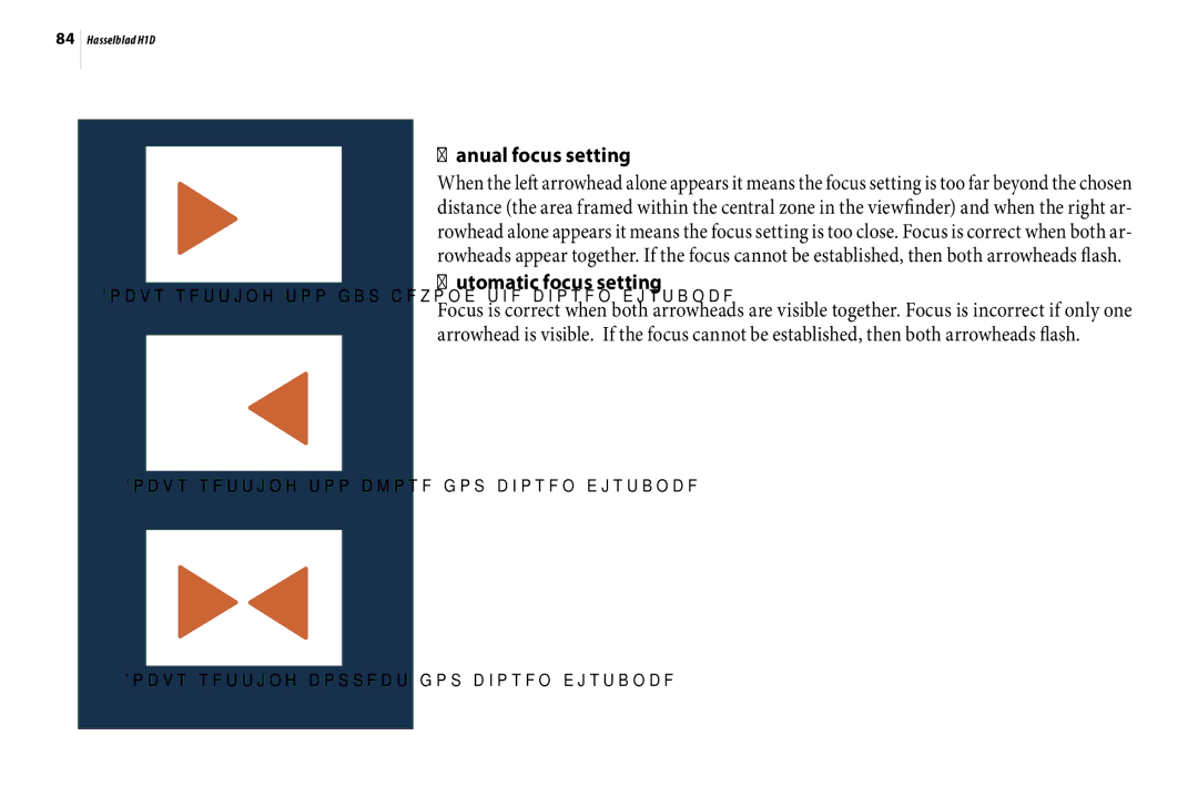 Hasselblad H1D user manual Manual focus setting, Automatic focus setting 