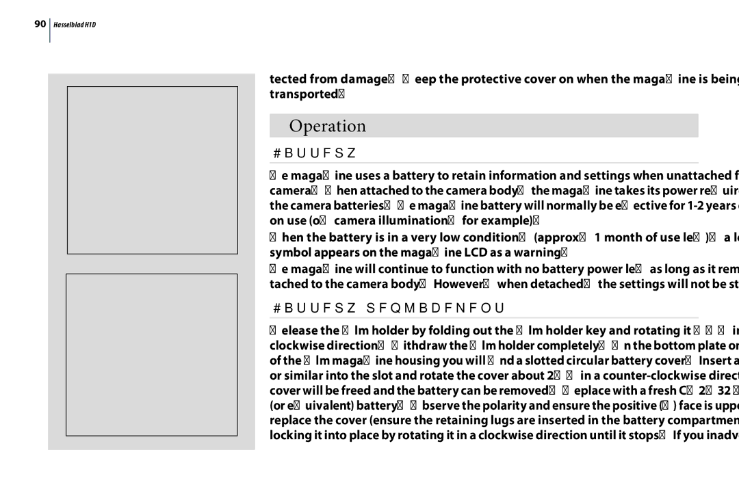 Hasselblad H1D user manual Operation, Battery replacement 