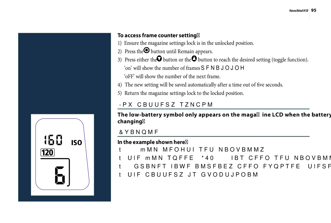 Hasselblad H1D user manual Low-battery symbol, Example, Battery is functional 