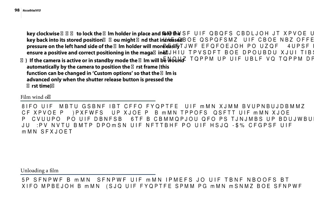 Hasselblad H1D user manual Film wind off, Unloading a film 
