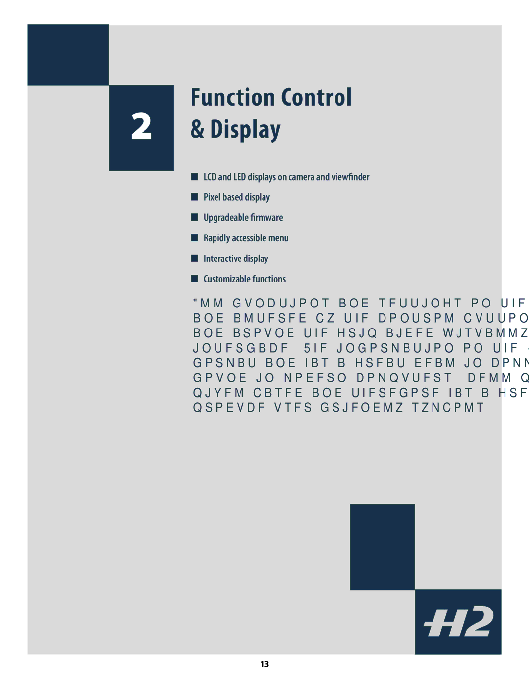 Hasselblad H2 user manual Function Control Display 