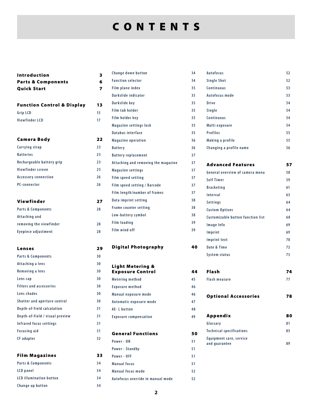 Hasselblad H2 user manual N T E N T S 