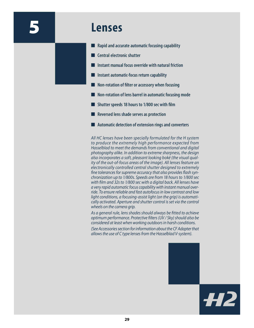 Hasselblad H2 user manual Lenses 