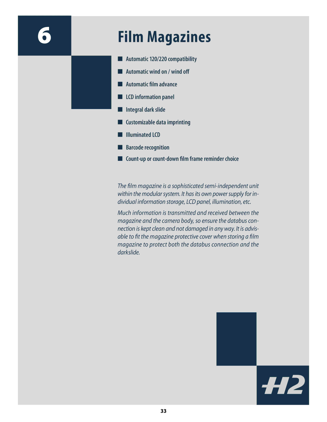 Hasselblad H2 user manual Film Magazines 