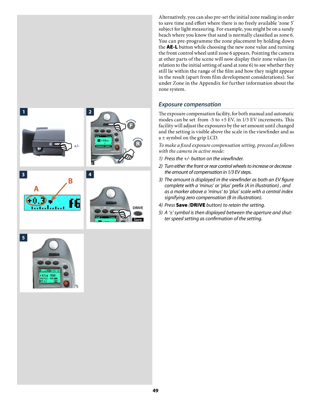 Hasselblad H2 Exposure compensation, With the camera in active mode, Ter speed setting as conﬁrmation of the setting 