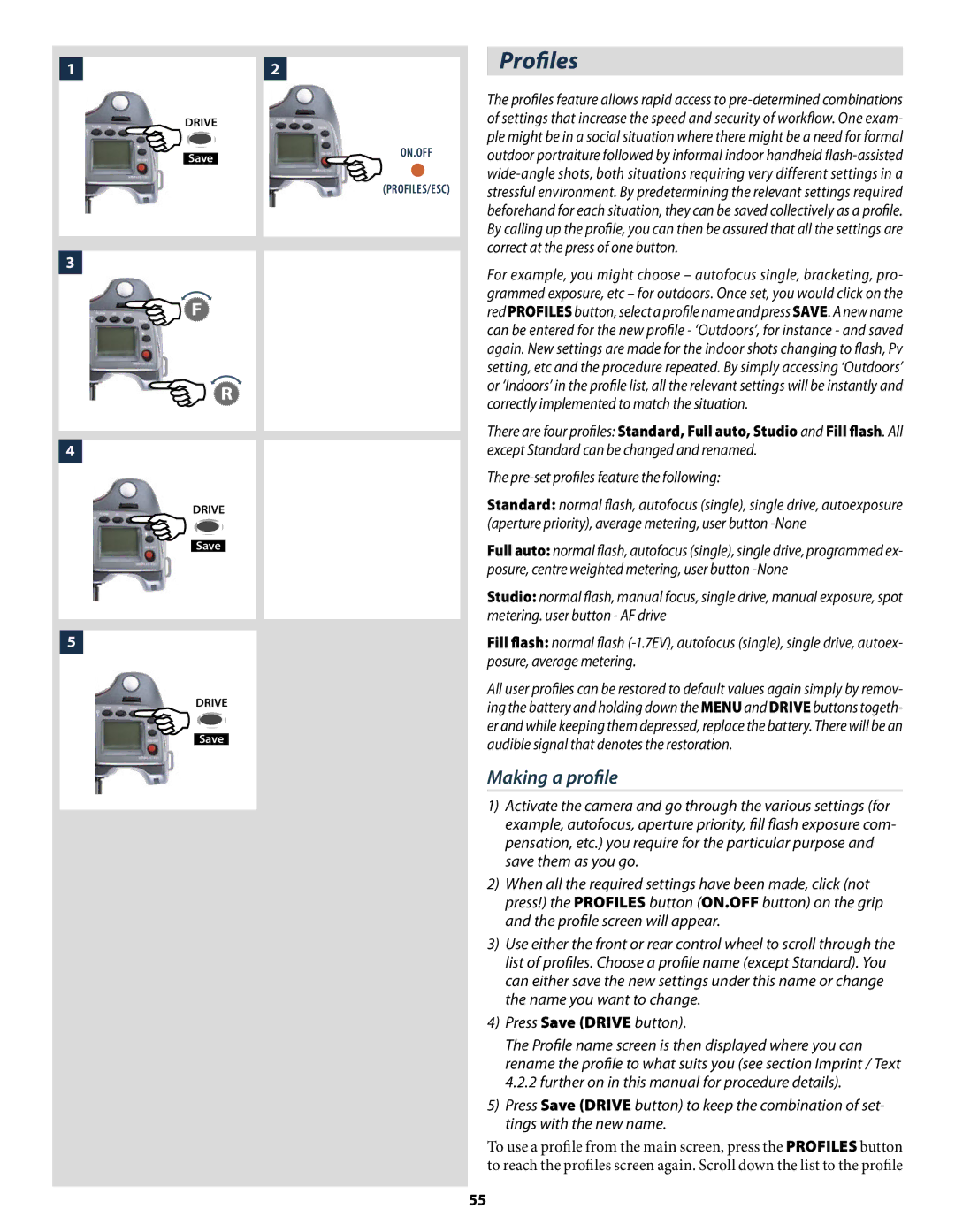 Hasselblad H2 user manual Proﬁles, Making a proﬁle, Pre-set proﬁles feature the following 