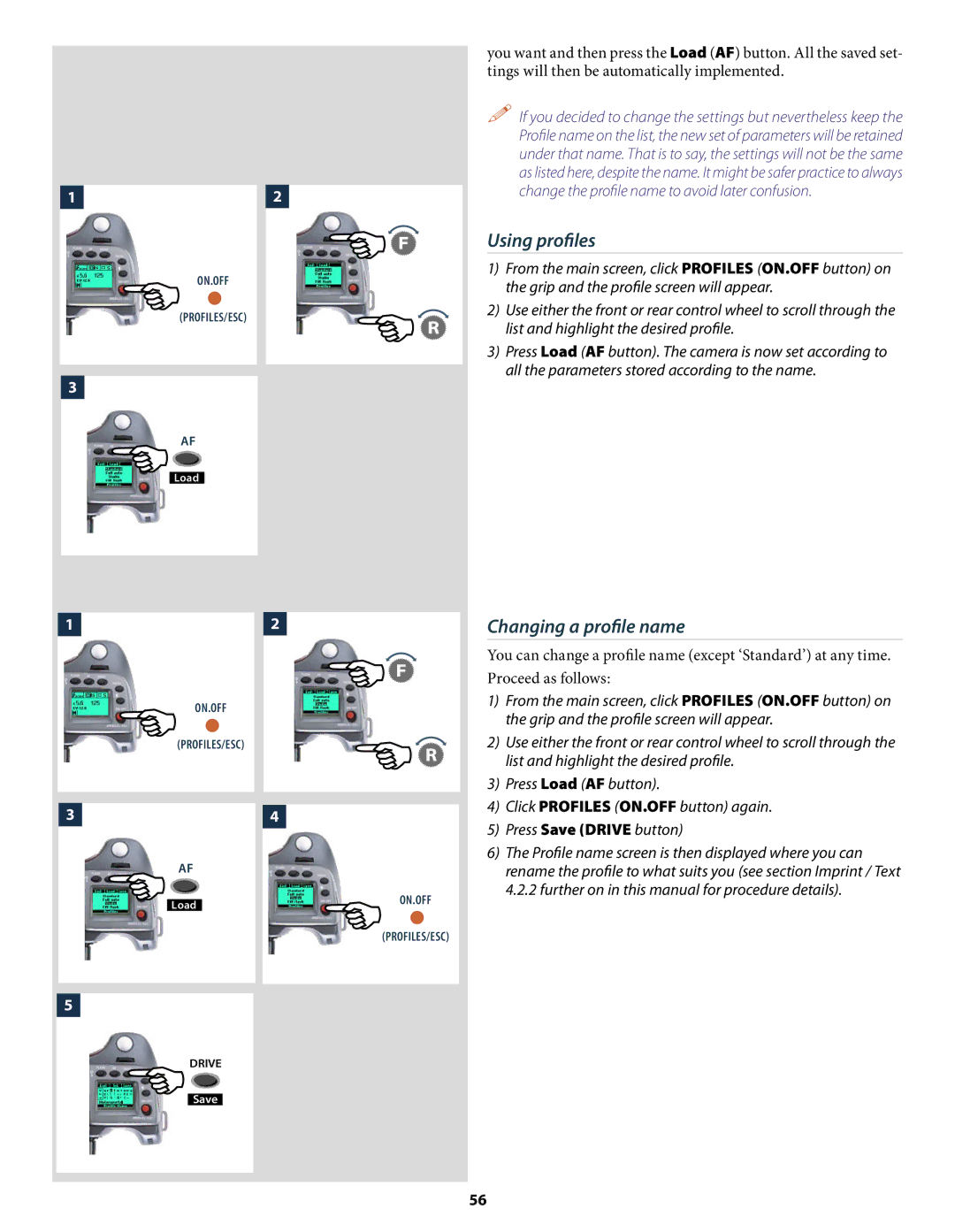 Hasselblad H2 user manual Using proﬁles, Changing a proﬁle name 