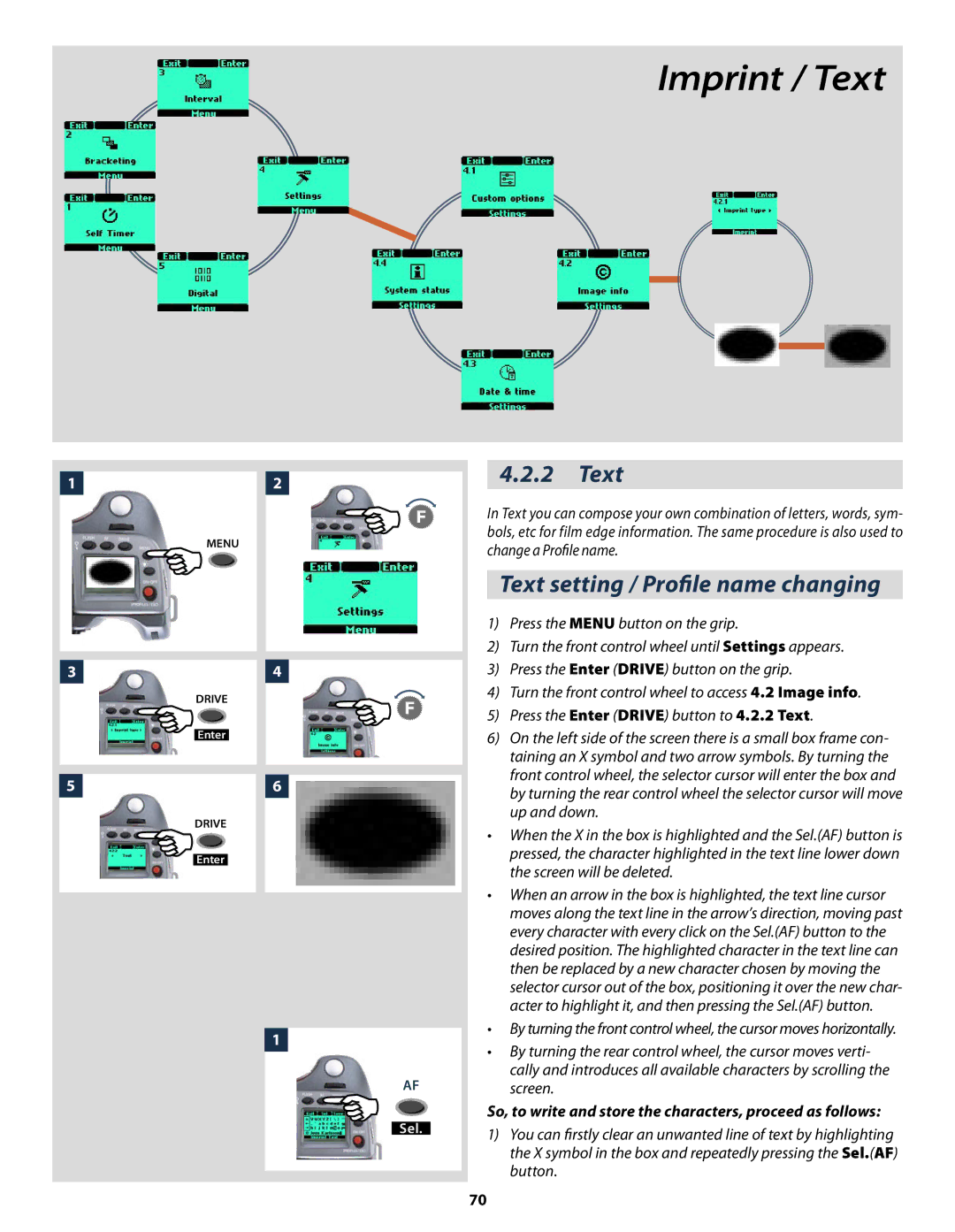 Hasselblad H2 Text setting / Proﬁle name changing, So, to write and store the characters, proceed as follows 