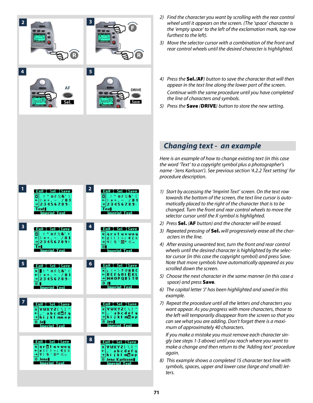 Hasselblad H2 user manual Changing text an example 