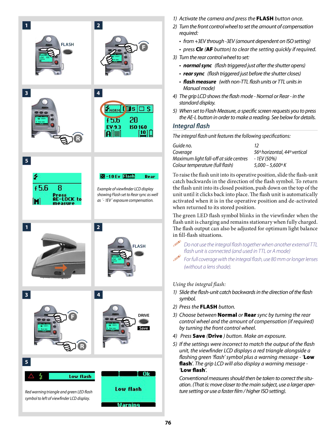 Hasselblad H2 user manual Integral ﬂash, 1EV 50%, Colour temperature full ﬂash 000 5,600º K 