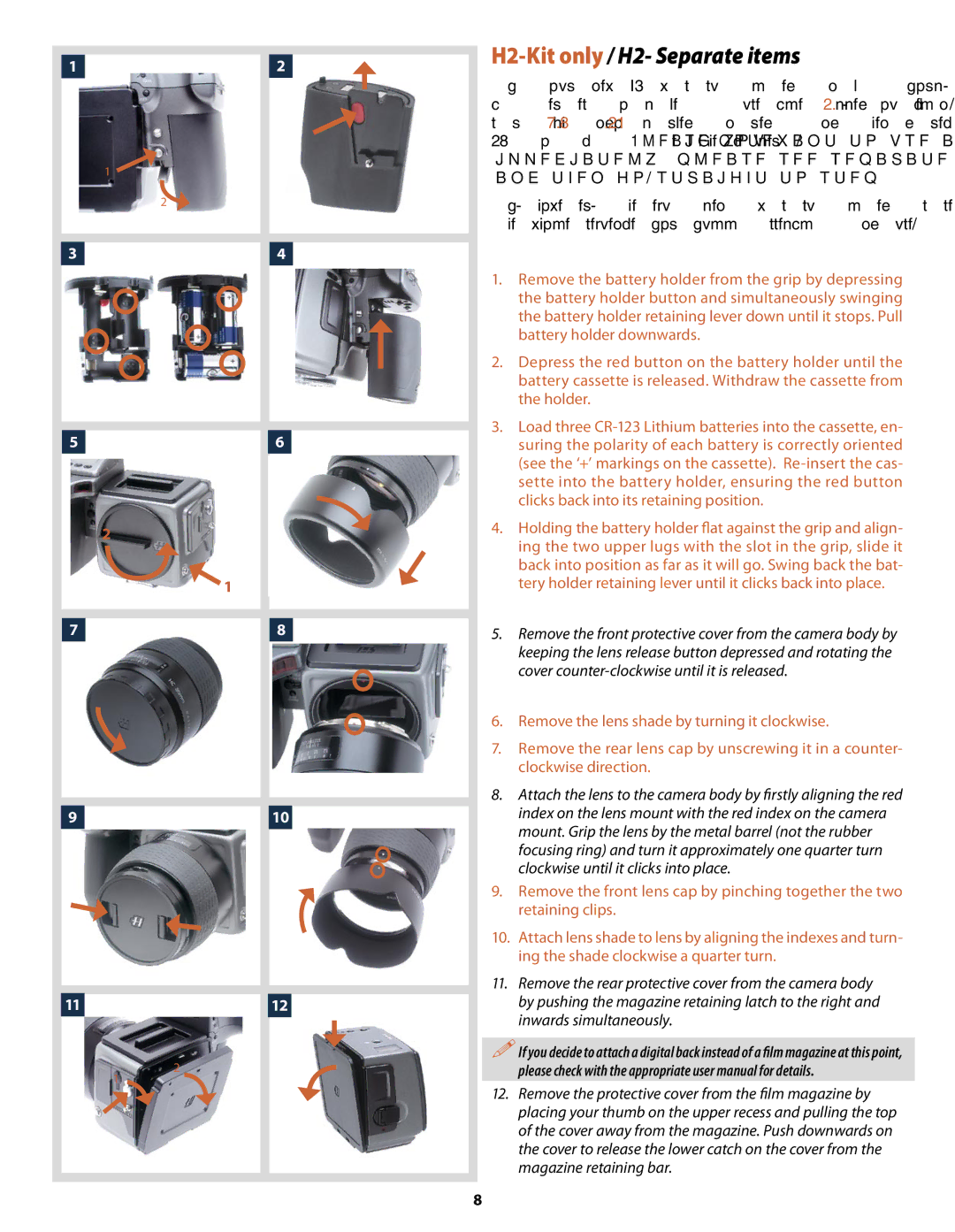 Hasselblad user manual H2-Kit only / H2- Separate items 