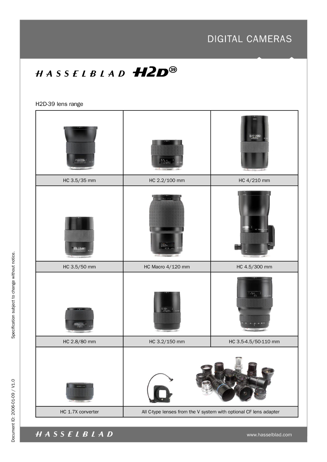 Hasselblad specifications H2D-39 lens range 