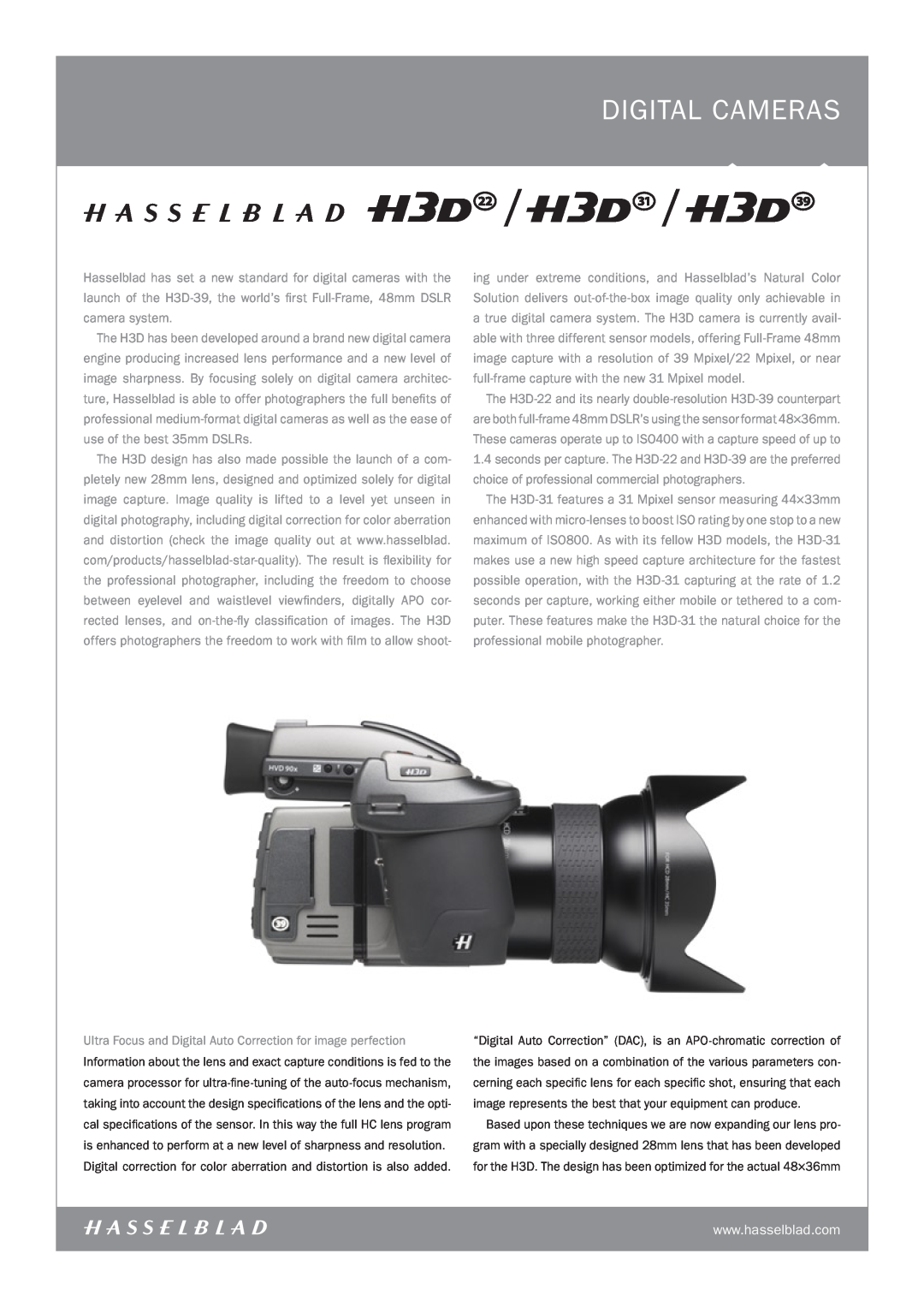Hasselblad H3D-31, H3D-22 manual digital CAMERAS 