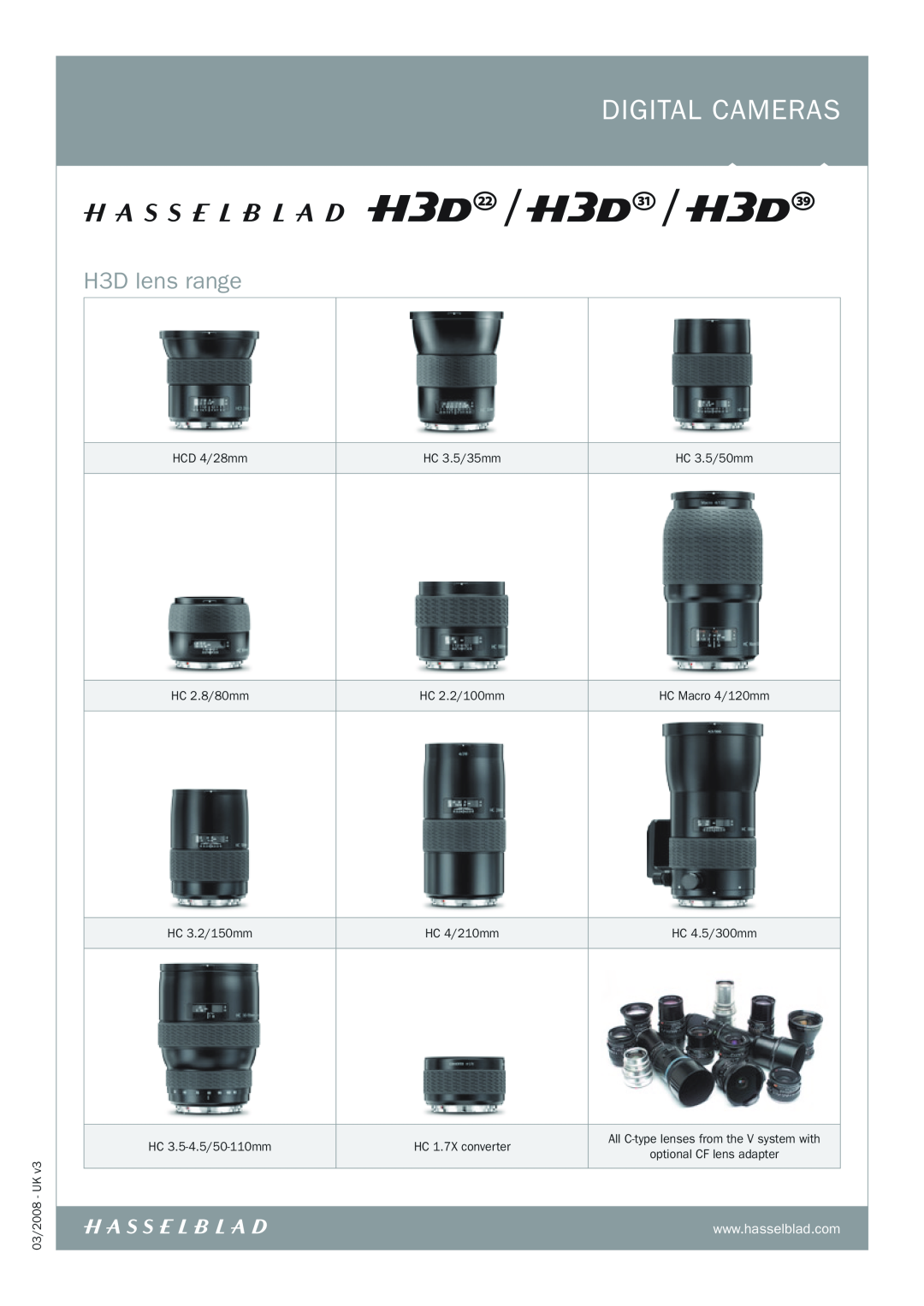 Hasselblad H3D-22, H3D-31 manual H3D lens range, digital CAMERAS 