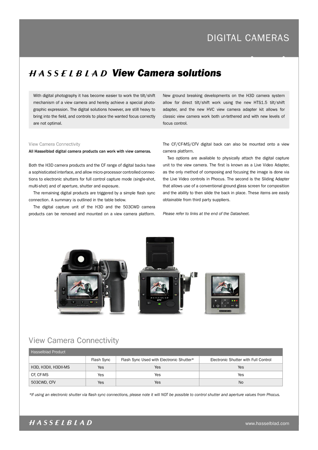 Hasselblad H3dii-MS, H3DII, 503CWD, CF-MS manual View Camera Connectivity 