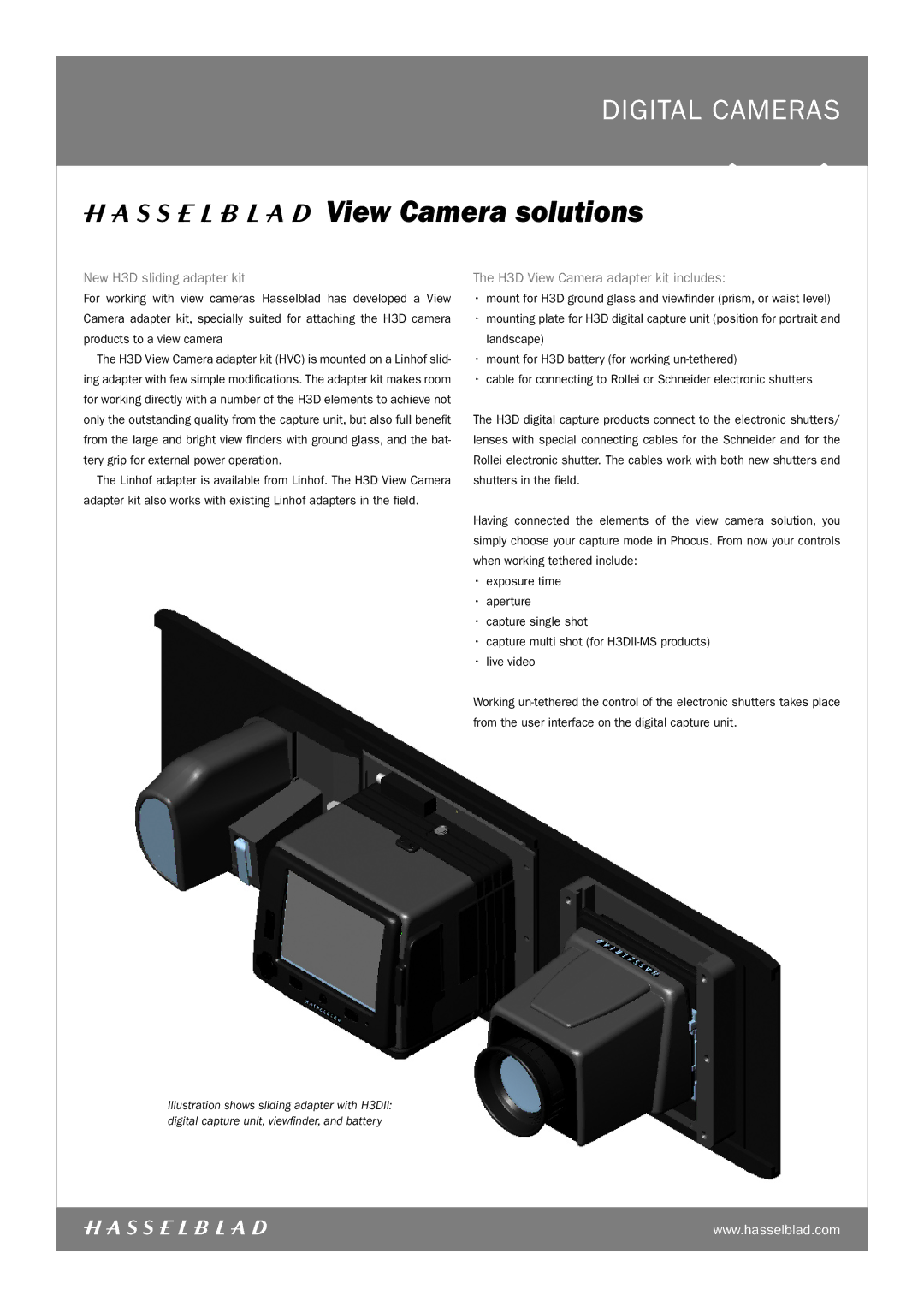 Hasselblad H3DII, H3dii-MS, 503CWD, CF-MS manual New H3D sliding adapter kit, H3D View Camera adapter kit includes 