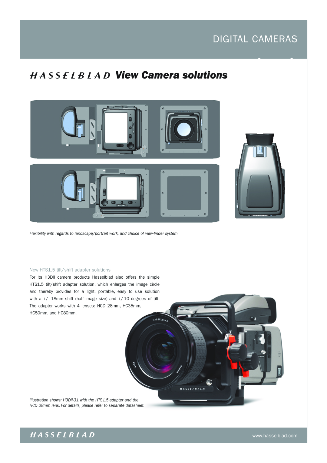 Hasselblad 503CWD, H3DII, H3dii-MS, CF-MS New HTS1.5 tilt/shift adapter solutions, View Camera solutions, digital CAMERAS 