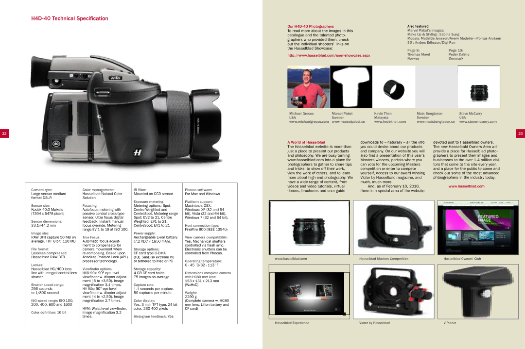 Hasselblad H4D-60, H4D-50MS manual Our H4D-40 Photographers, World of Hasselblad 