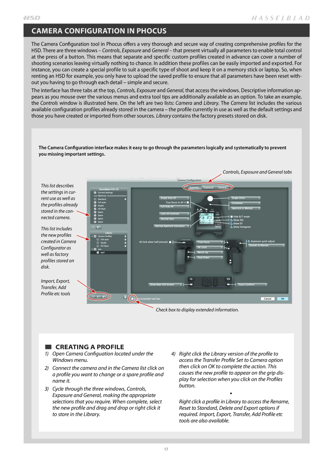 Hasselblad H4D200MS user manual Camera Configuration in Phocus,  CREATING a Profile 