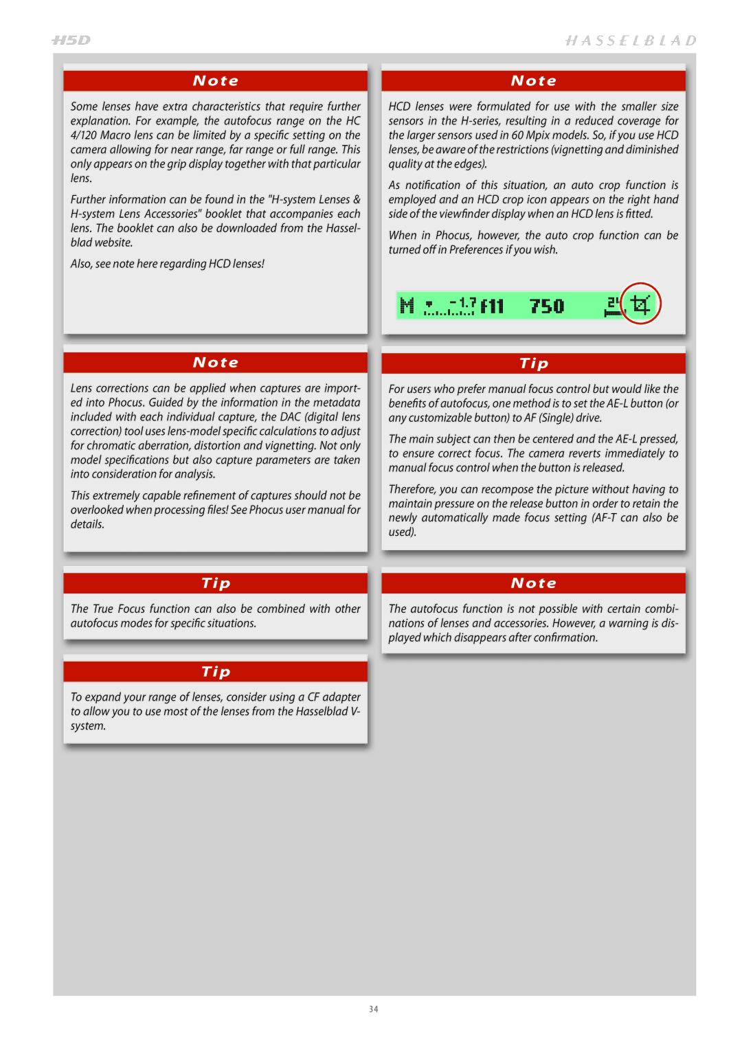 Hasselblad H4D200MS user manual HCD lenses were formulated for use with the smaller size 