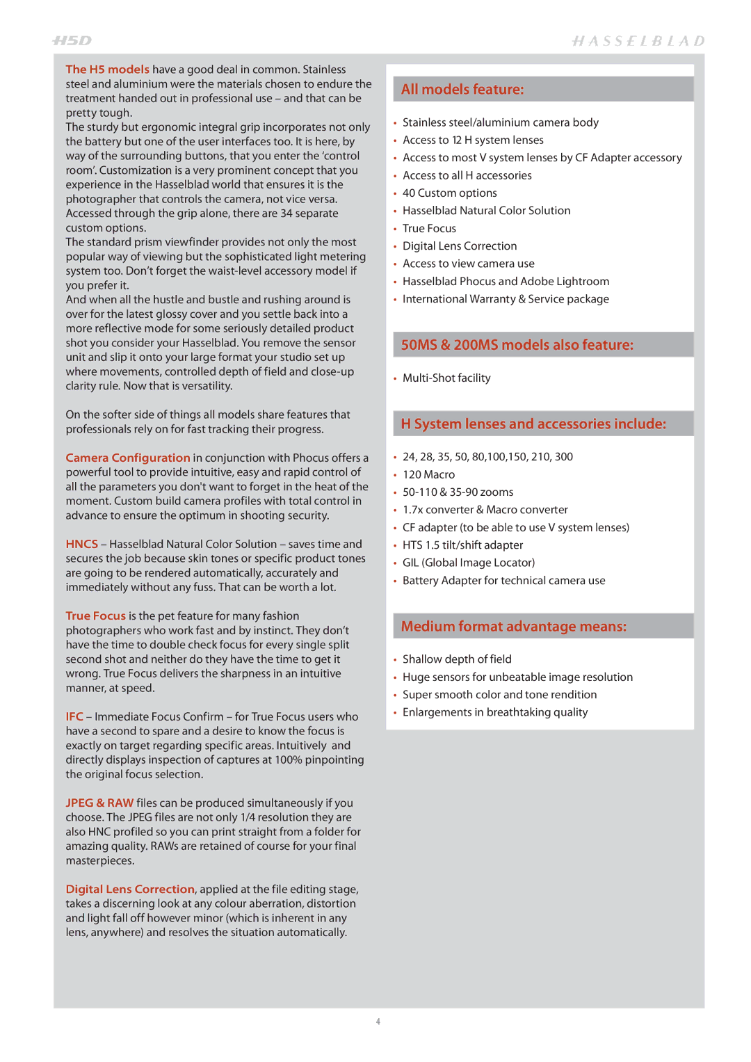 Hasselblad H4D200MS user manual 50MS & 200MS models also feature 