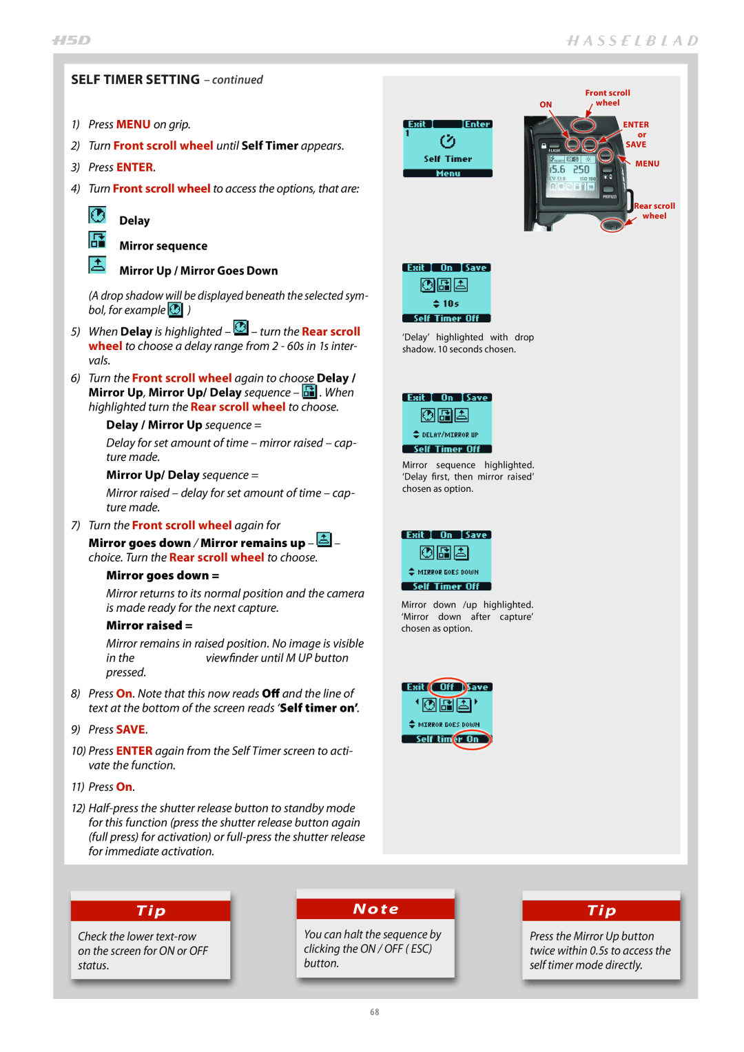 Hasselblad H4D200MS user manual Self Timer Setting 