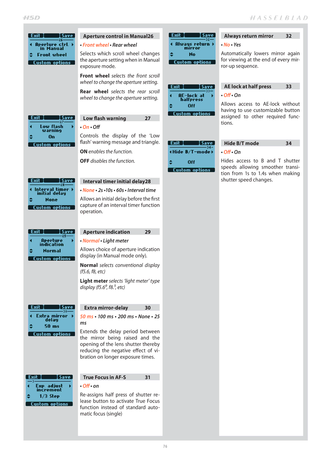 Hasselblad H4D200MS user manual None 2s 10s 60s Interval time, Normal Light meter, Ms 100 ms 200 ms None 25 ms 