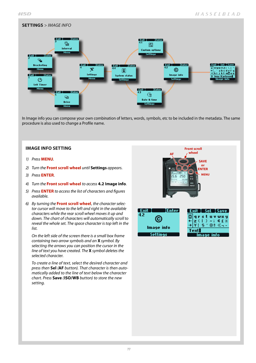 Hasselblad H4D200MS user manual Image Info Setting, Settings Image Info 