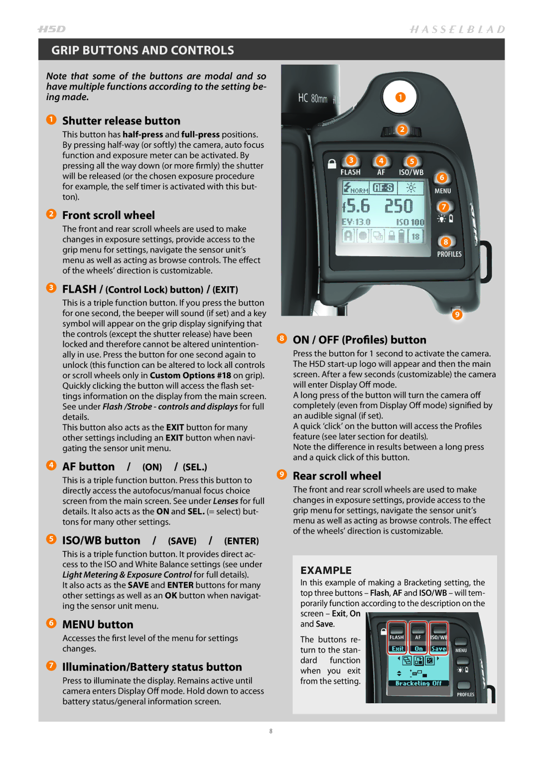 Hasselblad H4D200MS user manual Grip Buttons and Controls, Example 