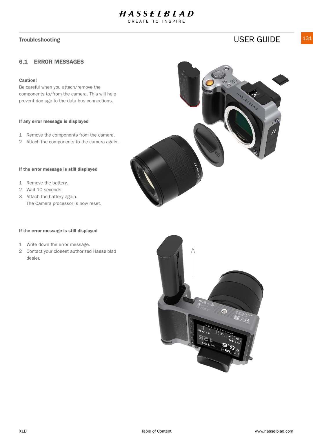 Hasselblad X1D manual Error Messages, 131 