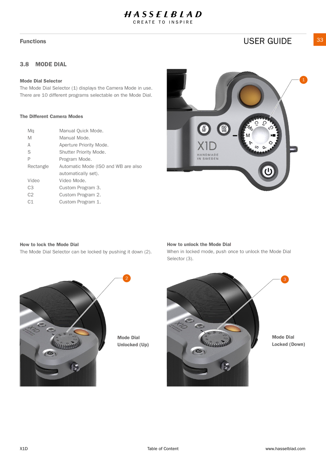 Hasselblad X1D manual Mode Dial, Automatically set 