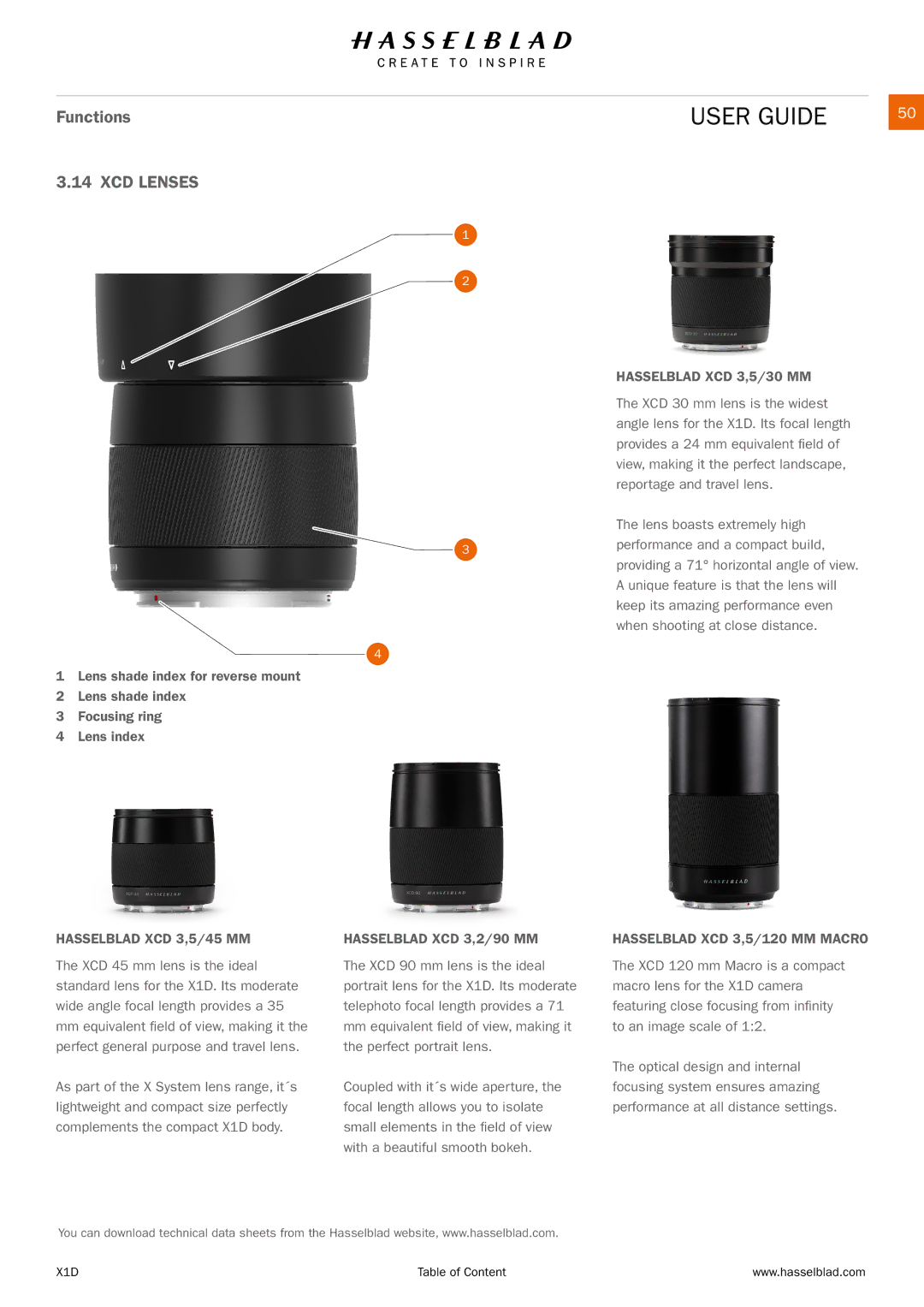 Hasselblad X1D manual XCD Lenses, Hasselblad XCD 3,5/30 MM, Hasselblad XCD 3,5/45 MM, Hasselblad XCD 3,2/90 MM 