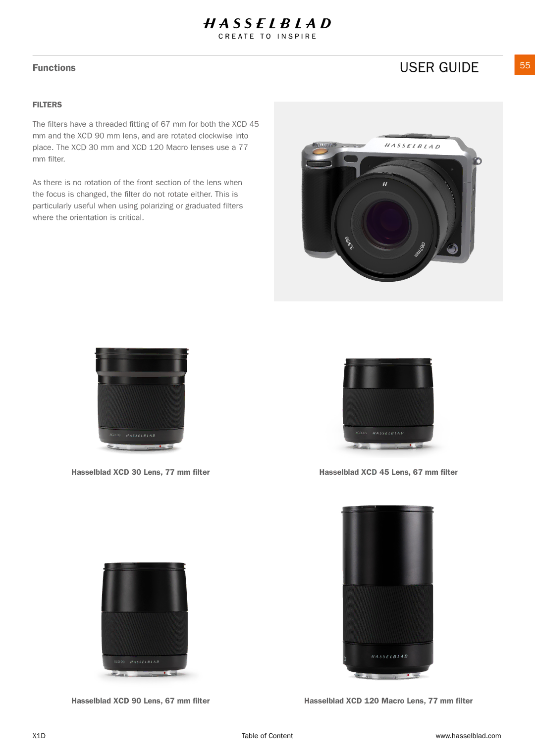 Hasselblad X1D manual Filters 