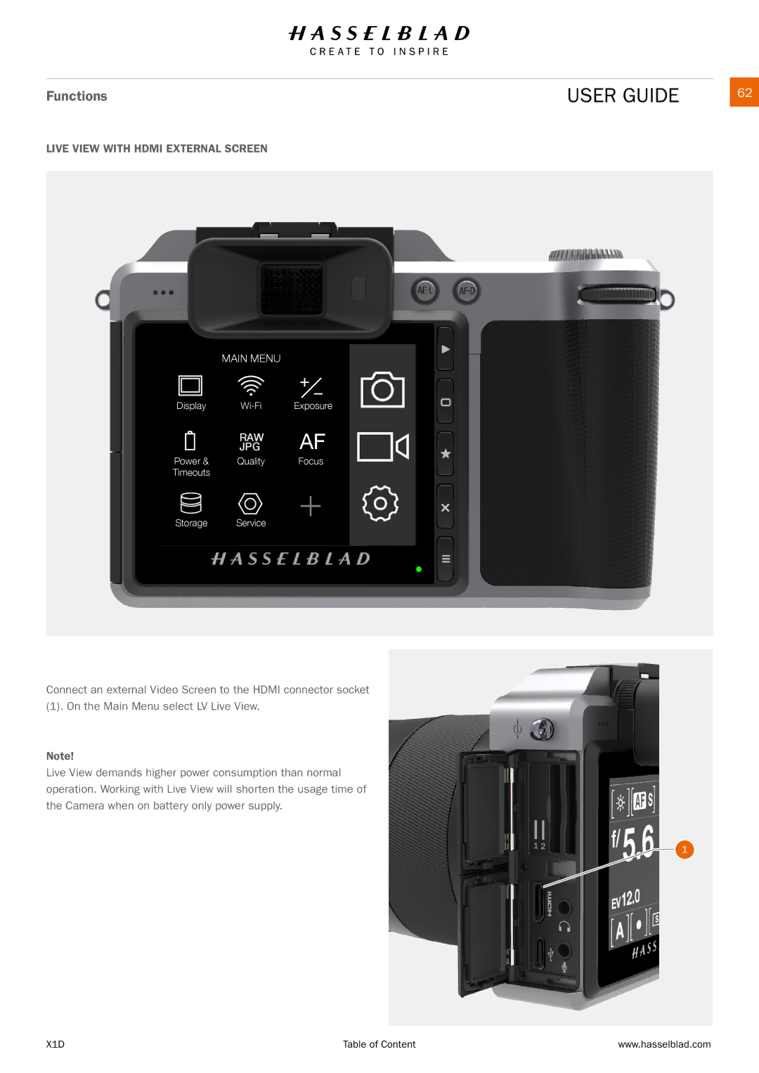 Hasselblad X1D manual Live View with Hdmi External Screen 