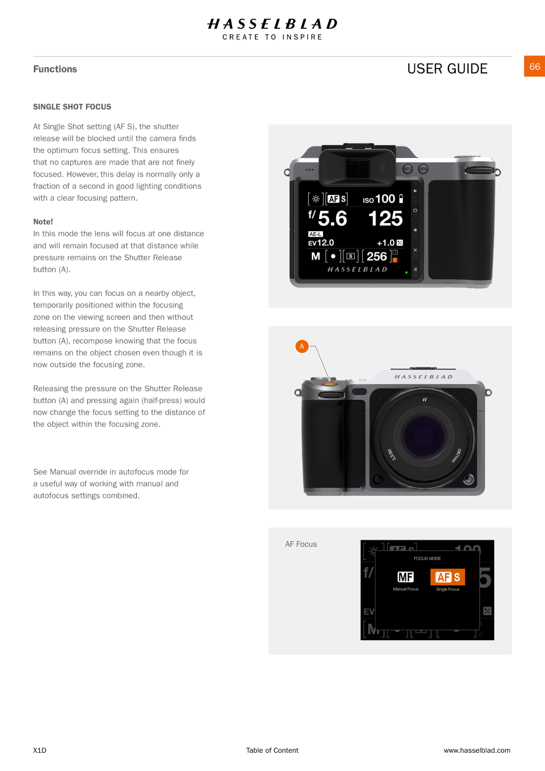 Hasselblad X1D manual Single Shot Focus 