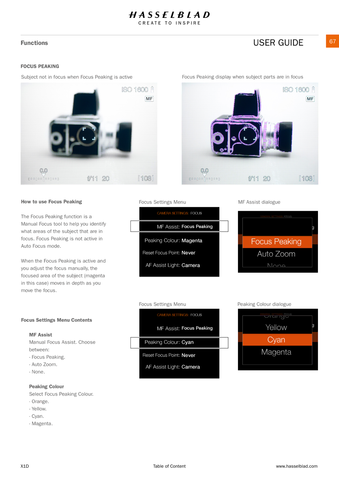 Hasselblad X1D manual Focus Peaking, AF Assist Light Camera 