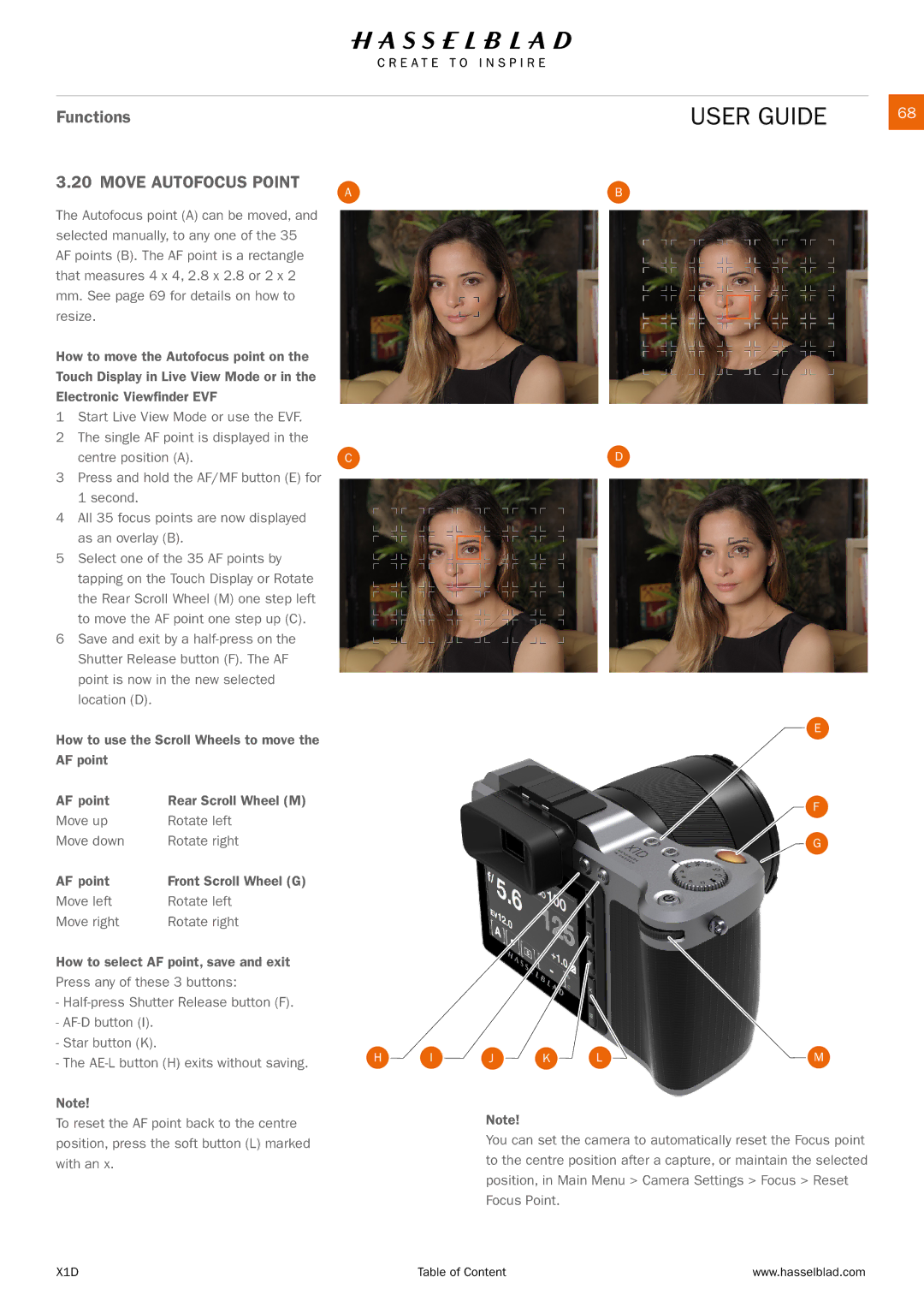 Hasselblad X1D manual Move Autofocus Point 