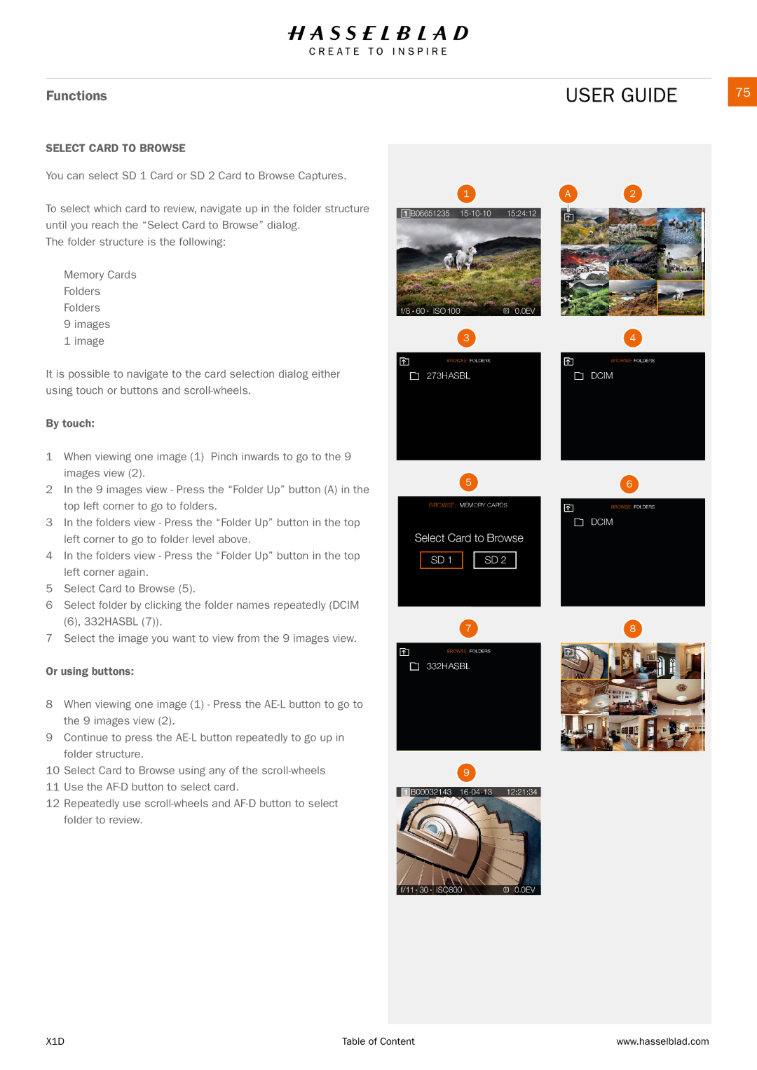 Hasselblad X1D manual Select Card to Browse 